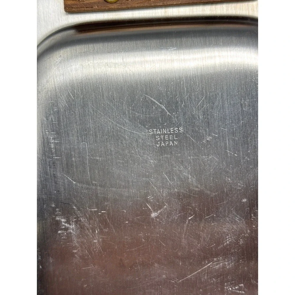 Vintage MCM Stainless Steel Fondue Set Japan Wood Handles Pot 8 Plates 8 Forks‎